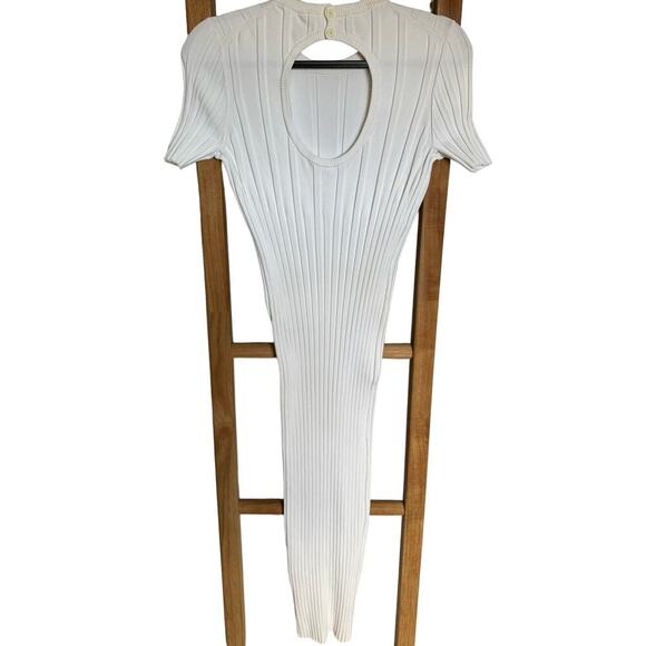 Helmut Lang Rib Knit Bodycon Midi Dress Open Back Short Sleeve Ivory Size Medium - Picture 9 of 13